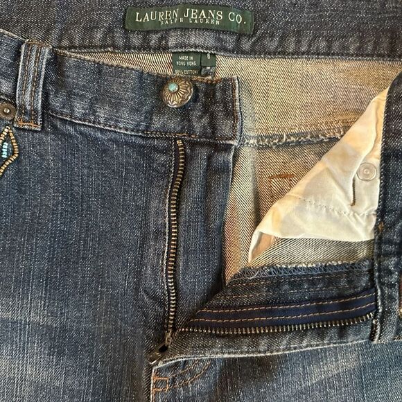 Ladies Vintage Beaded Jeans by Lauren.  Aztec Design, High Rise, Size 6 - Picture 10 of 12